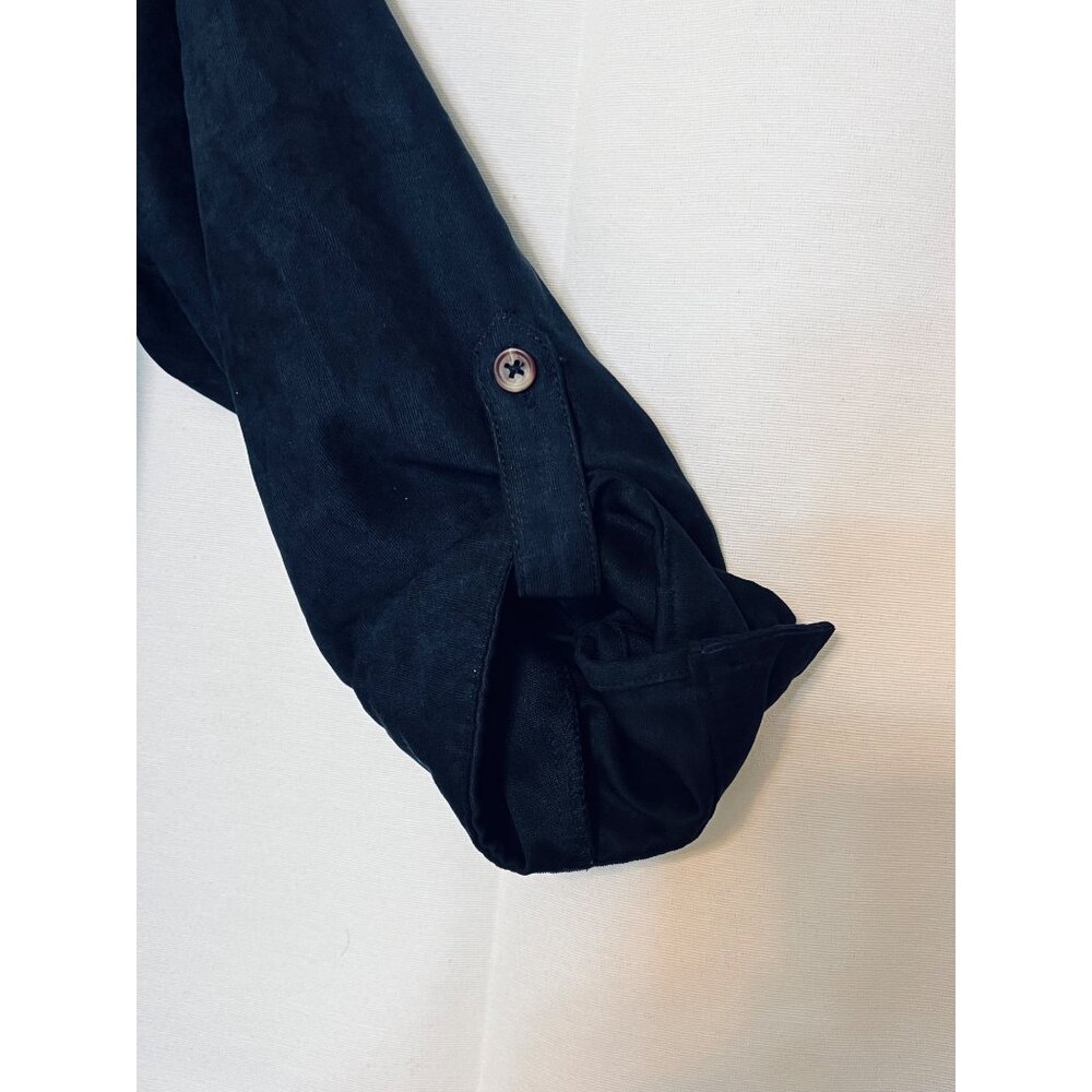 XL Black Midi Button-Up Dress Rolled Sleeves Pockets Millennium Casual Boho - Picture 14 of 16